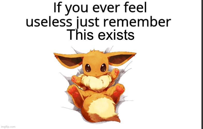 E v my bby since that one Xmas that i can barely remember anymore | This exists | image tagged in if you ever feel useless remember this,eevee,baby,pokemon,lets go eevee | made w/ Imgflip meme maker