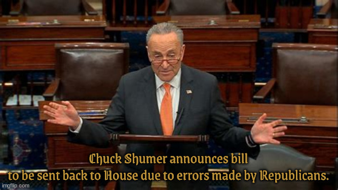 Republicans screwed the pooch again | Chuck Shumer announces bill to be sent back to House due to errors made by Republicans. | image tagged in republicans screwed the pooch again,bill sent back to house,government shutdown success,maga morons | made w/ Imgflip meme maker