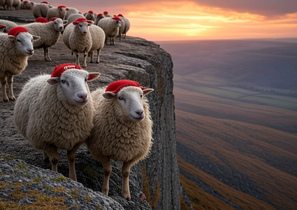 MAGA sheep on cliff Blank Meme Template