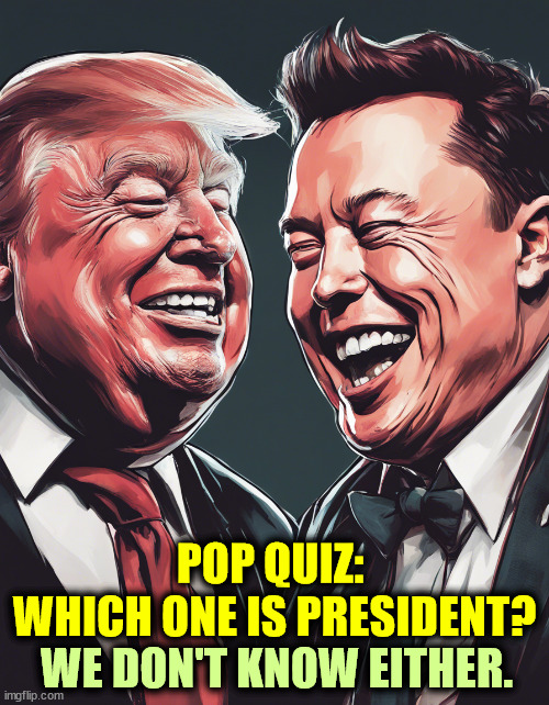 POP QUIZ: 
WHICH ONE IS PRESIDENT? WE DON'T KNOW EITHER. | image tagged in elon musk,trump,president,buddy,which one | made w/ Imgflip meme maker