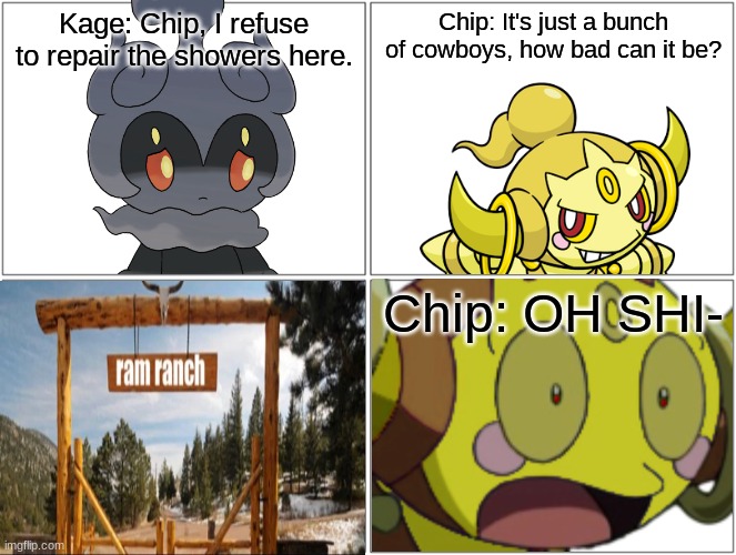The 4 Mythicals: Repairing showers at... .mp3 | image tagged in comic,chip and kage,kage,chip | made w/ Imgflip meme maker
