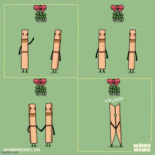 image tagged in clothespin,mistletoe,kiss,christmas,merry christmas | made w/ Imgflip meme maker