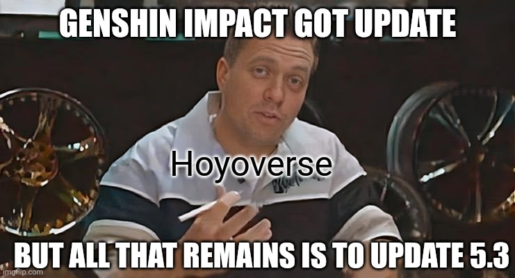 Update Genshin Impact 5.3 22.12.2024 | GENSHIN IMPACT GOT UPDATE; Hoyoverse; BUT ALL THAT REMAINS IS TO UPDATE 5.3 | image tagged in all that remains is to install,update,genshin,memes,genshin impact | made w/ Imgflip meme maker