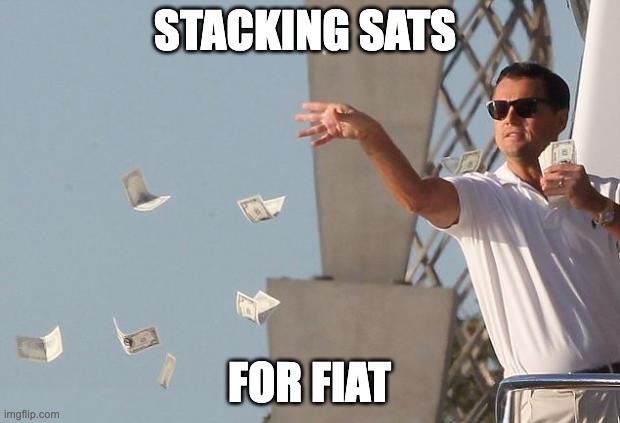 Stacking bitcoin | STACKING SATS; FOR FIAT | image tagged in wolf of wall street money | made w/ Imgflip meme maker