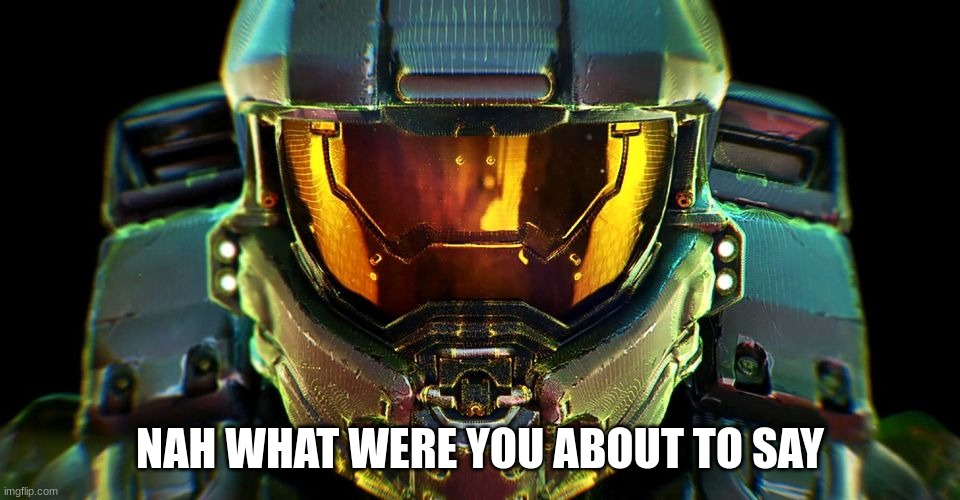 NAH WHAT WERE YOU ABOUT TO SAY | image tagged in master chief confrontation | made w/ Imgflip meme maker