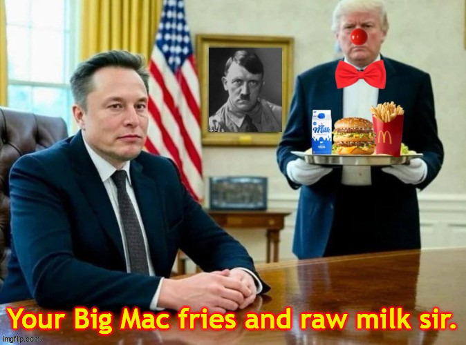 Musk's MAGA McMeal | image tagged in musk's maga mcmeal,big mac fries and raw milk,donald mcronald is back,when i'm done take out the trash garbageman | made w/ Imgflip meme maker