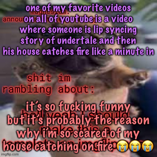 so I did | one of my favorite videos on all of youtube is a video where someone is lip syncing story of undertale and then his house catches fire like a minute in; it’s so fucking funny but it’s probably the reason why i’m so scared of my house catching on fire 😭😭😭 | image tagged in so i did,cinnabox announcement | made w/ Imgflip meme maker