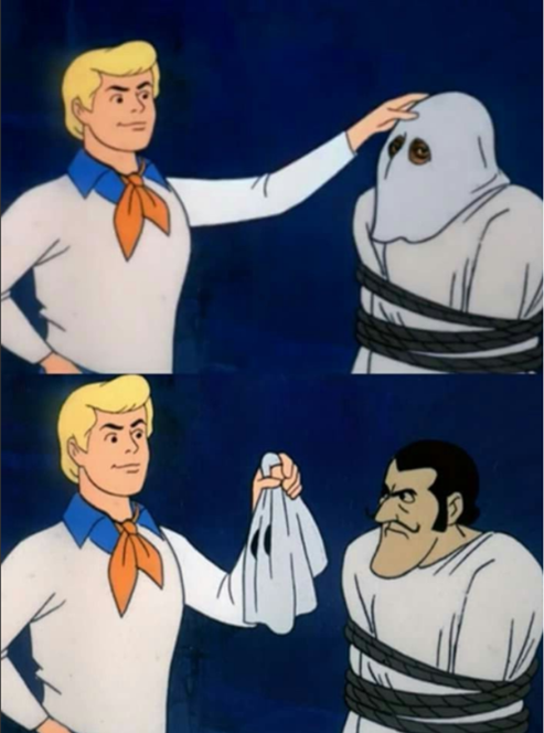 scooby-doo fred unmasks face (mirrored) Blank Meme Template