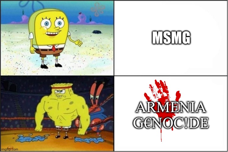 Weak vs Strong Spongebob | MSMG; ARMENIA G€NOC!DE | image tagged in weak vs strong spongebob | made w/ Imgflip meme maker