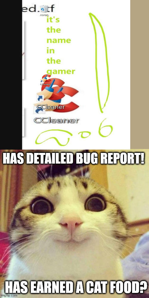 RS upscaled beyond my means | HAS DETAILED BUG REPORT! HAS EARNED A CAT FOOD? | image tagged in memes,smiling cat | made w/ Imgflip meme maker