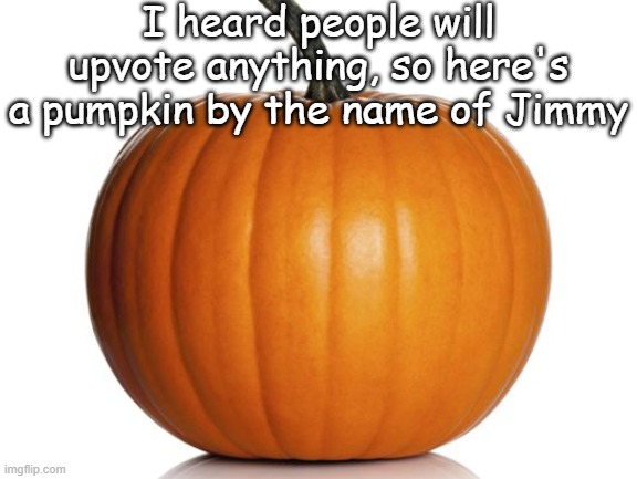 Jimmy does get depressed when no upvotes | I heard people will upvote anything, so here's a pumpkin by the name of Jimmy | image tagged in pumpkin,memes,upvote,upvote begging | made w/ Imgflip meme maker