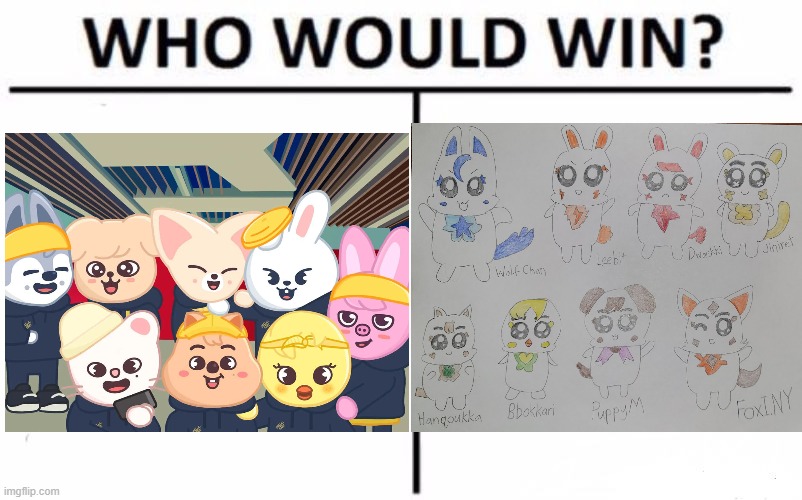 Which version of the SKZOO characters do you prefer? | image tagged in memes,who would win,kpop,stray kids,skz | made w/ Imgflip meme maker