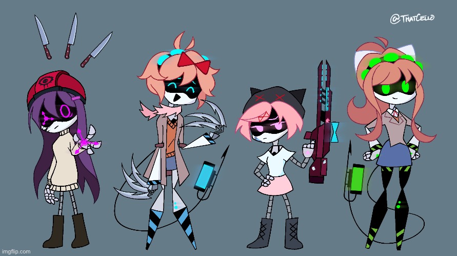 The ddlc cast a Murder drones characters (Art by ThatCello) | made w/ Imgflip meme maker