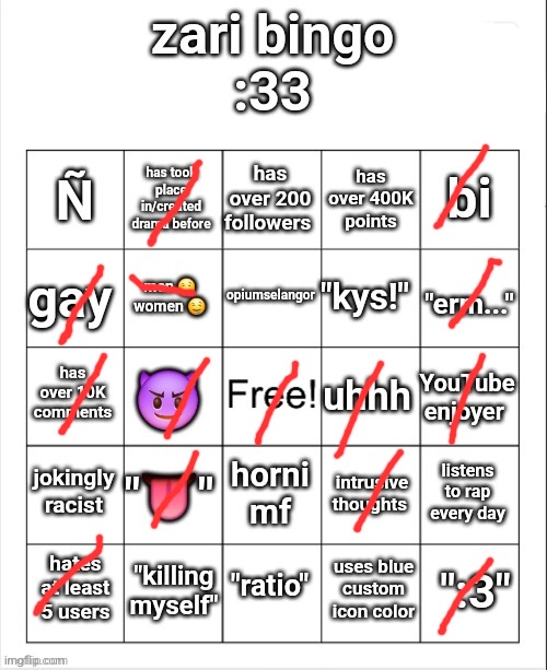 hehehe this. shit. eeerrmm laced, gotem | image tagged in zari's bingo | made w/ Imgflip meme maker