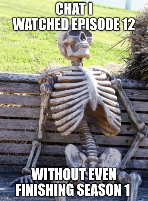 I'm on episode 7 season 1 | CHAT I WATCHED EPISODE 12; WITHOUT EVEN FINISHING SEASON 1 | image tagged in memes,waiting skeleton | made w/ Imgflip meme maker