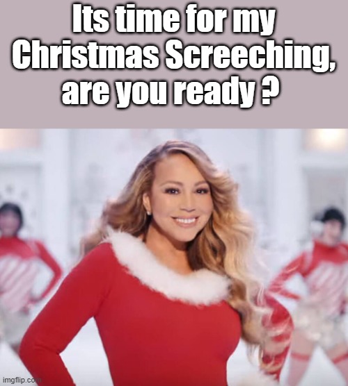 Mariah Carey all I want for Christmas is you | Its time for my Christmas Screeching, are you ready ? | image tagged in mariah carey all i want for christmas is you | made w/ Imgflip meme maker