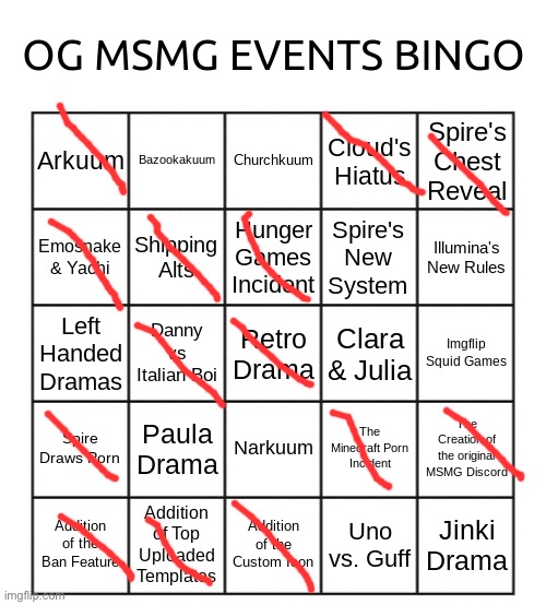 I was here for some of it at least | image tagged in og msmg events bingo | made w/ Imgflip meme maker