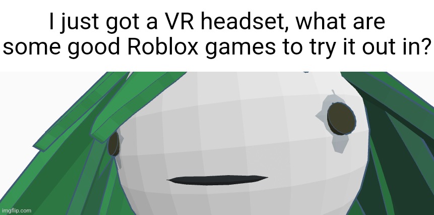 Roblox was free so I'm wanting to try that out first | I just got a VR headset, what are some good Roblox games to try it out in? | image tagged in penelope stare | made w/ Imgflip meme maker