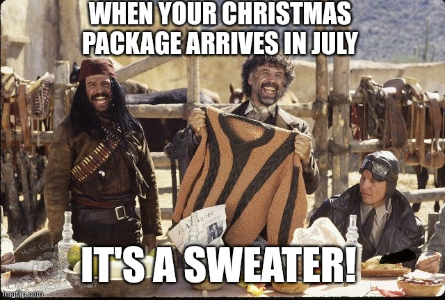 Mail strike | WHEN YOUR CHRISTMAS PACKAGE ARRIVES IN JULY; IT'S A SWEATER! | image tagged in mail,ups,fedex,christmas memes | made w/ Imgflip meme maker