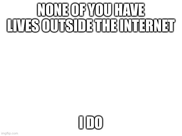 NONE OF YOU HAVE LIVES OUTSIDE THE INTERNET; I DO | made w/ Imgflip meme maker