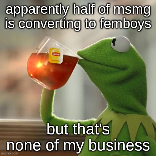 But That's None Of My Business | apparently half of msmg is converting to femboys; but that's none of my business | image tagged in memes,but that's none of my business,kermit the frog | made w/ Imgflip meme maker