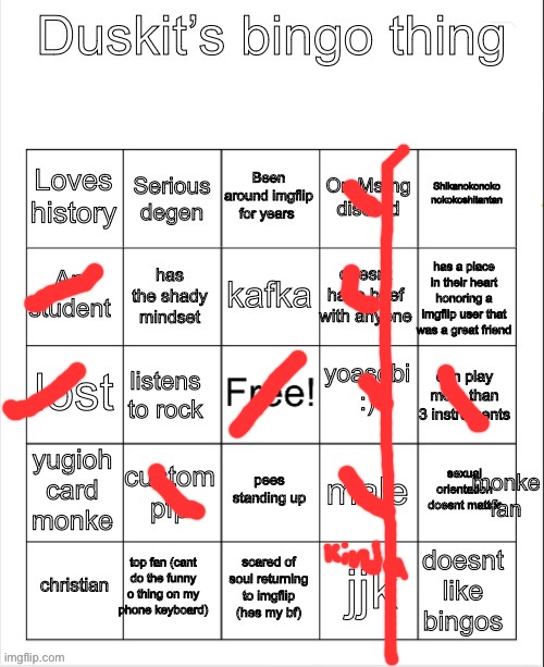 I got a bingo | image tagged in duskit s bingo | made w/ Imgflip meme maker