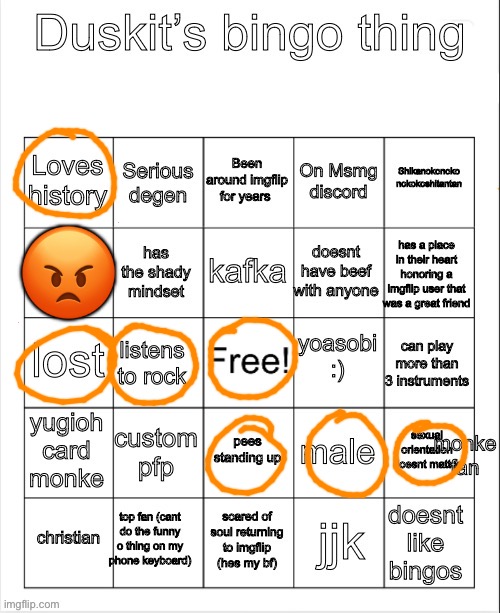 Duskit’s  bingo | 😡 | image tagged in duskit s bingo | made w/ Imgflip meme maker