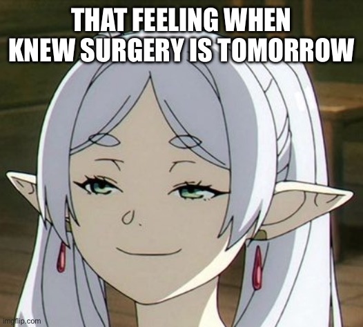 Knee surgery | THAT FEELING WHEN KNEW SURGERY IS TOMORROW | image tagged in frieren smug | made w/ Imgflip meme maker
