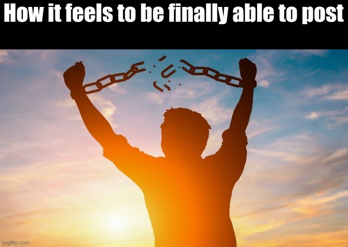 I can post again wee | How it feels to be finally able to post | image tagged in breaking chains | made w/ Imgflip meme maker