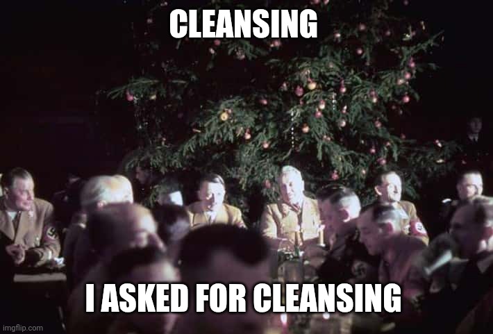 National Socialists | CLEANSING I ASKED FOR CLEANSING | image tagged in national socialists | made w/ Imgflip meme maker