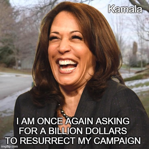 I AM ONCE AGAIN ASKING FOR A BILLION DOLLARS TO RESURRECT MY CAMPAIGN | Kamala; I AM ONCE AGAIN ASKING FOR A BILLION DOLLARS TO RESURRECT MY CAMPAIGN | image tagged in funny,identity politics,resurrect my campaign,kamala,i am once again asking for | made w/ Imgflip meme maker