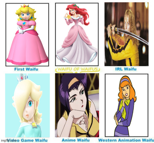 waifu chart meme | image tagged in waifu,memes,princess,cowboy bebop,kill bill,scooby doo | made w/ Imgflip meme maker