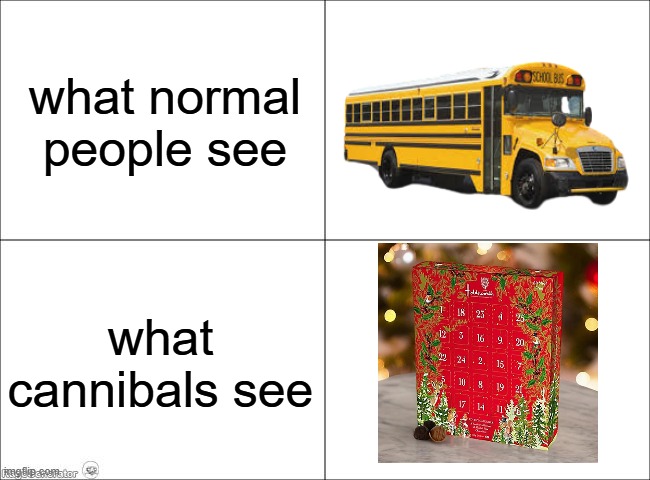 2 people left | what normal people see; what cannibals see | image tagged in 4 panel comic,cannibalism | made w/ Imgflip meme maker