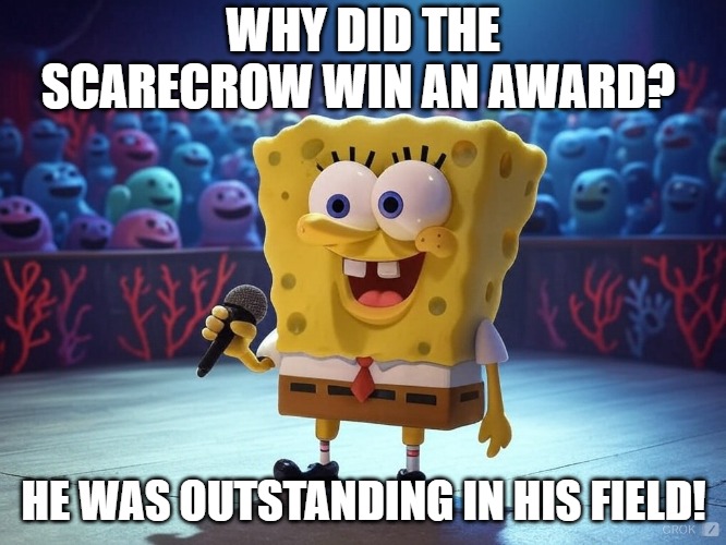 WHY DID THE SCARECROW WIN AN AWARD? HE WAS OUTSTANDING IN HIS FIELD! | made w/ Imgflip meme maker