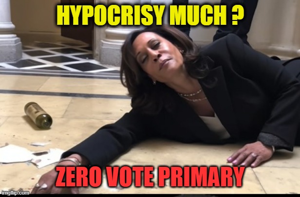 drunk kamala | HYPOCRISY MUCH ? ZERO VOTE PRIMARY | image tagged in drunk kamala | made w/ Imgflip meme maker