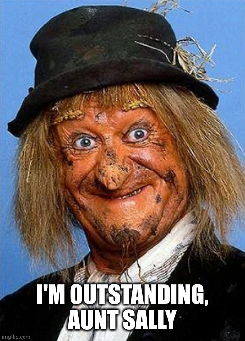 Worzel  | I'M OUTSTANDING, AUNT SALLY | image tagged in worzel | made w/ Imgflip meme maker