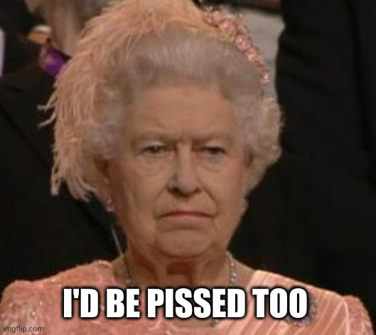 queen | I'D BE PISSED TOO | image tagged in queen | made w/ Imgflip meme maker