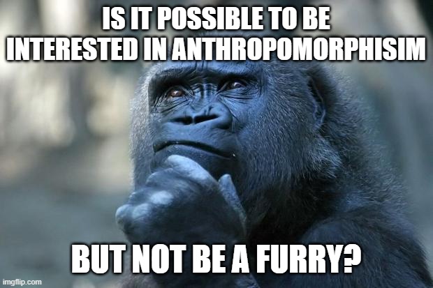 don't take this the wrong way | IS IT POSSIBLE TO BE INTERESTED IN ANTHROPOMORPHISIM; BUT NOT BE A FURRY? | image tagged in deep thoughts | made w/ Imgflip meme maker