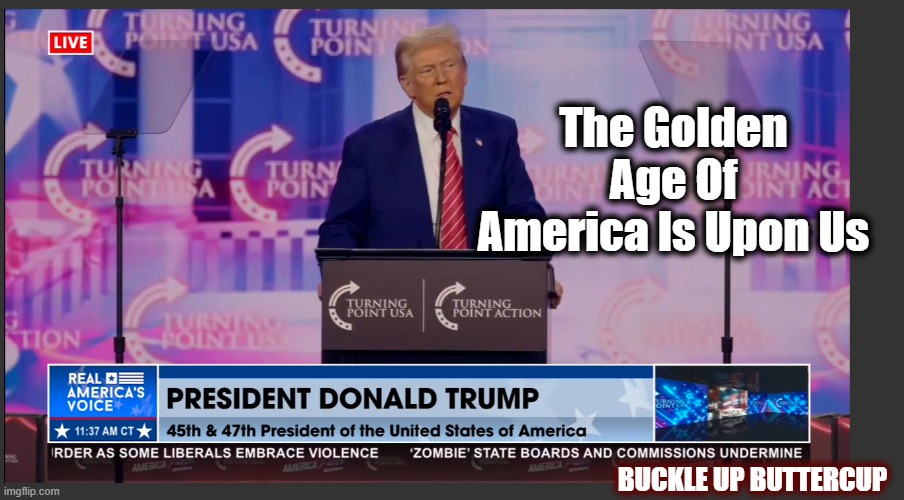 Time To MAGA! | The Golden Age Of America Is Upon Us; BUCKLE UP BUTTERCUP | image tagged in maga,turning point,america fest,politics,trump | made w/ Imgflip meme maker