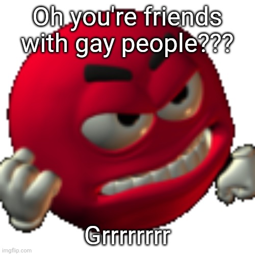 Yakko-Core (THIS IS SATIRE) | Oh you're friends with gay people??? Grrrrrrrr | image tagged in grr emoji | made w/ Imgflip meme maker