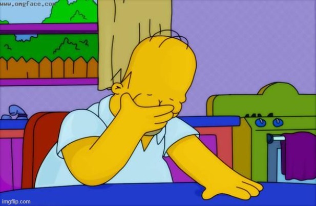 Homer Simpson facepalm | image tagged in homer simpson facepalm | made w/ Imgflip meme maker