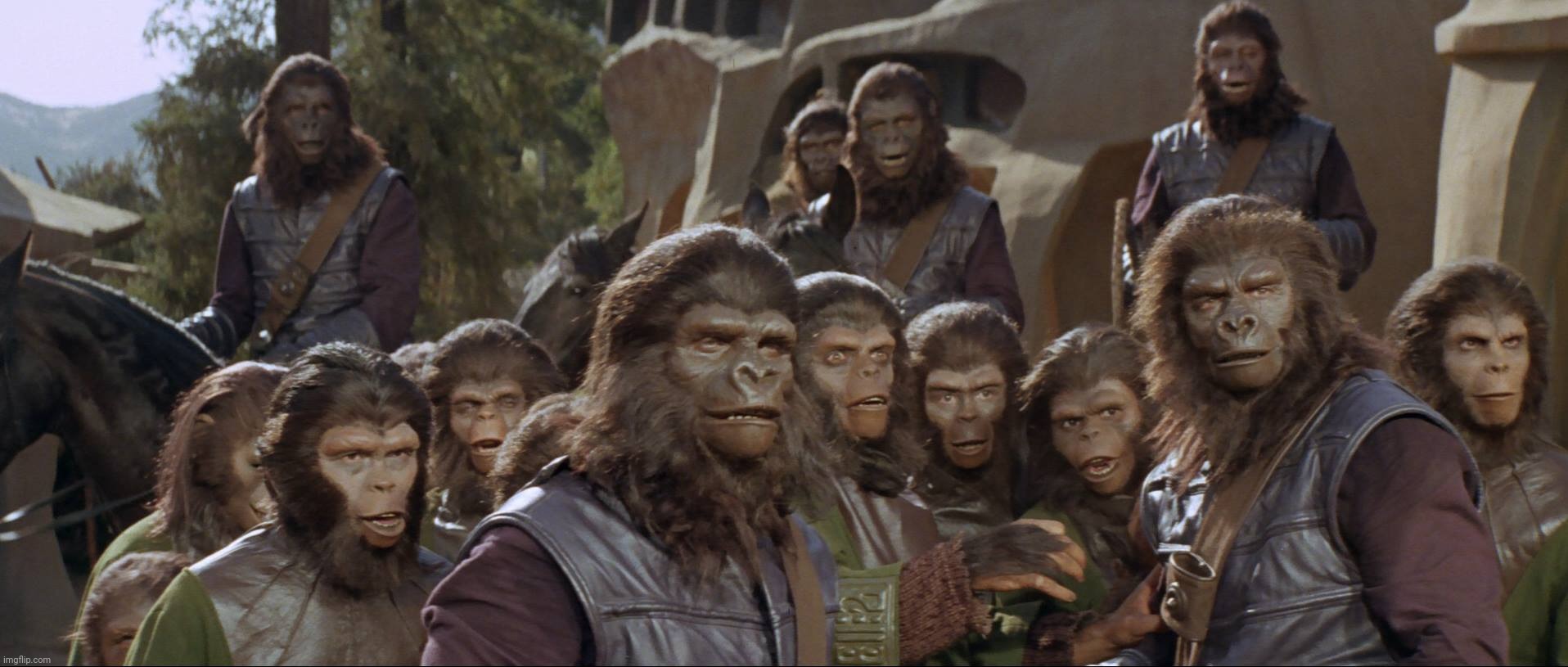 Planet of the Apes, "He spoke" | image tagged in planet of the apes,he spoke | made w/ Imgflip meme maker