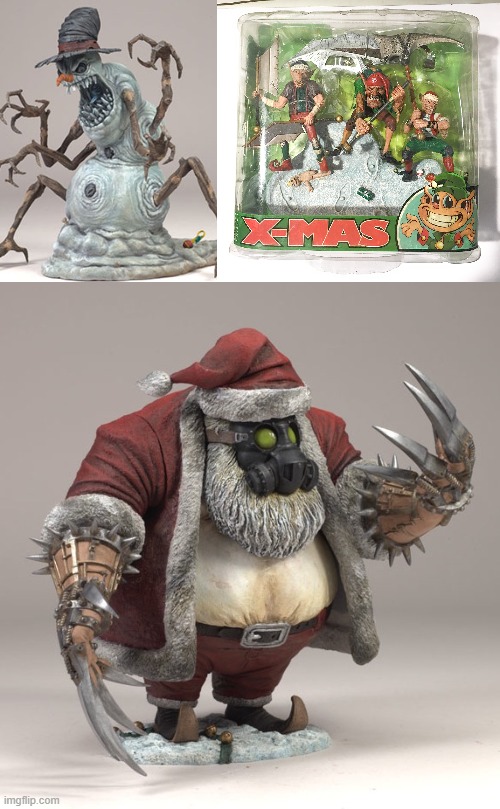 Todd McFarlane's Twisted Christmas toys | image tagged in twisted,christmas,toys,santa claus,snowman,elves | made w/ Imgflip meme maker