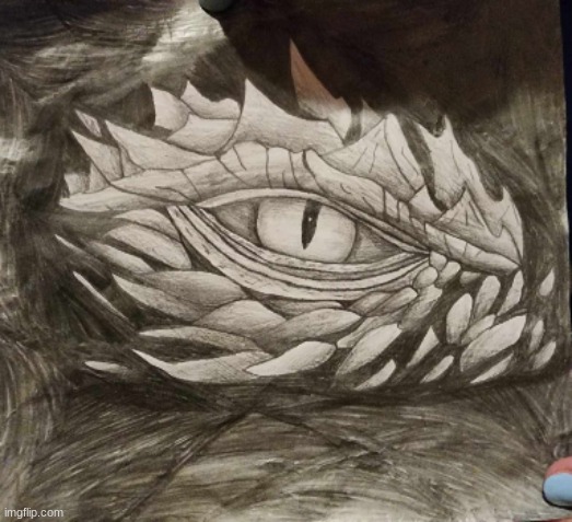 Something I drew in school | image tagged in dragon,eye,dragon eye,art,drawing | made w/ Imgflip meme maker