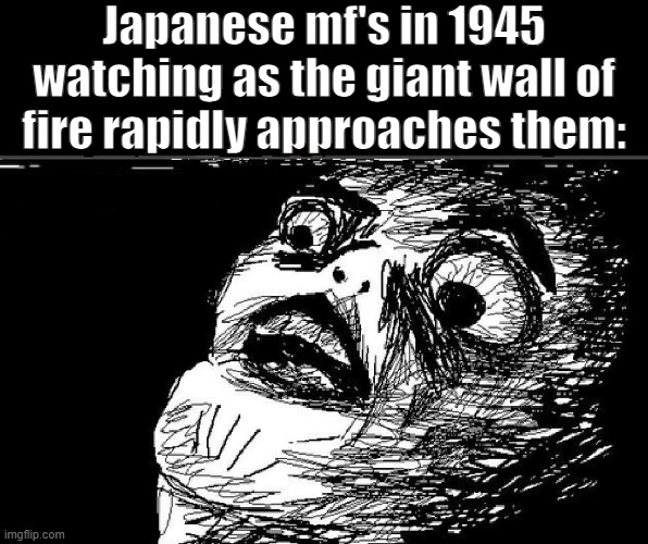 Real | Japanese mf's in 1945 watching as the giant wall of fire rapidly approaches them: | made w/ Imgflip meme maker