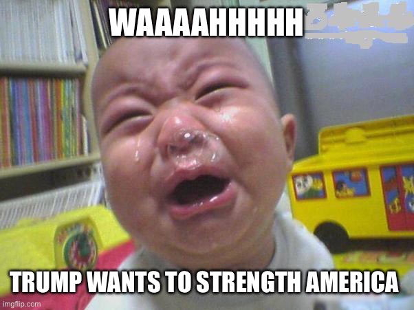 Whiny baby | WAAAAHHHHH TRUMP WANTS TO STRENGTH AMERICA | image tagged in whiny baby | made w/ Imgflip meme maker