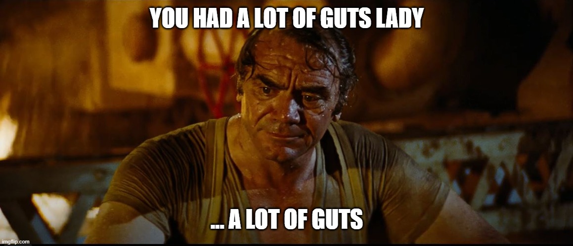 You had a lot of guts lady | YOU HAD A LOT OF GUTS LADY; ... A LOT OF GUTS | image tagged in memes | made w/ Imgflip meme maker