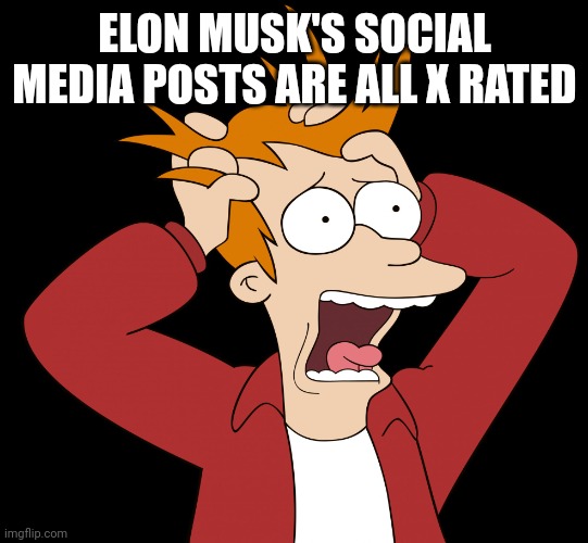 Futurama Fry Screaming | ELON MUSK'S SOCIAL MEDIA POSTS ARE ALL X RATED | image tagged in futurama fry screaming | made w/ Imgflip meme maker