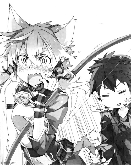 Kirito pulling tail | image tagged in kirito pulling tail | made w/ Imgflip meme maker