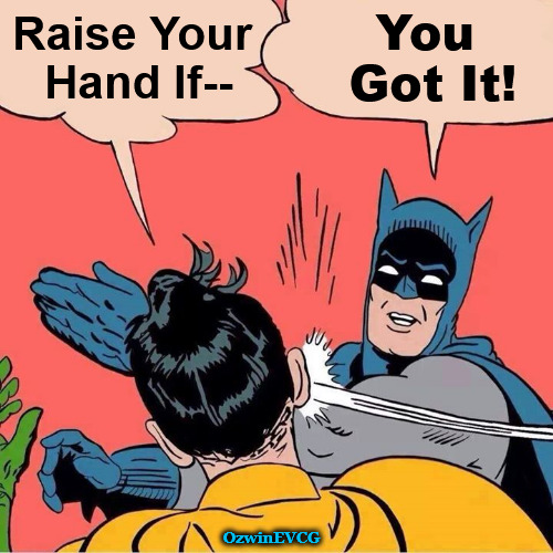 Do Some Uploaders Think We're in Class and They Can See Our Hands? | You 

Got It! Raise Your 

Hand If--; OzwinEVCG | image tagged in batman slapping robin,raise your hand,if you agree,say what,say what again,social media | made w/ Imgflip meme maker